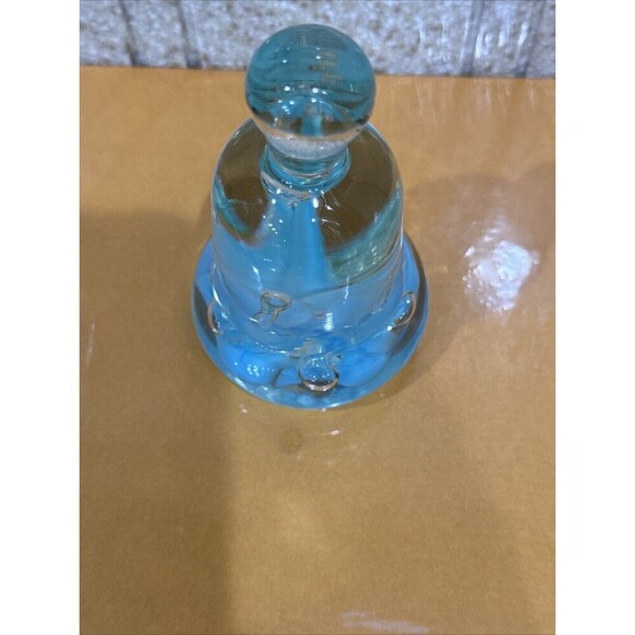 Joe St Clair Bell Paperweight Blue Flowers Art Glass Controlled Bubbles - Picture 2 of 7